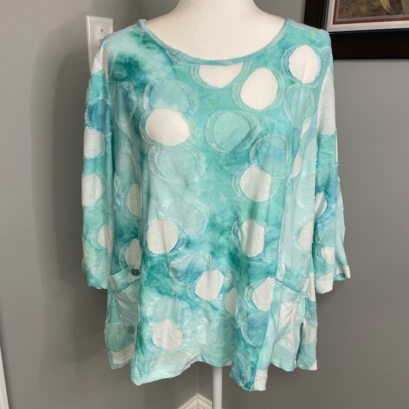 Ali Miles Tunic Top Art to Wear Textured Circles Seafoam Green Pockets PXL - Picture 1 of 6